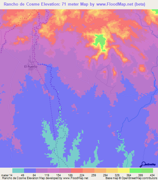 Rancho de Cosme,Dominican Republic Elevation Map