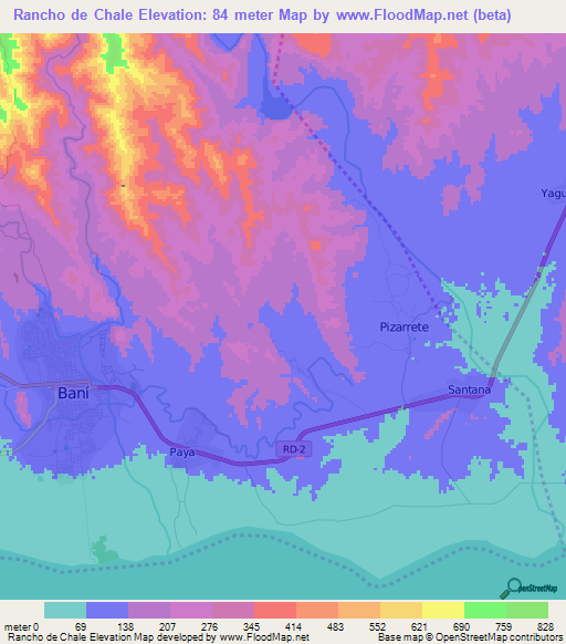 Rancho de Chale,Dominican Republic Elevation Map