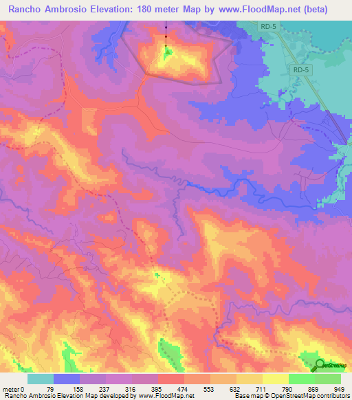 Rancho Ambrosio,Dominican Republic Elevation Map