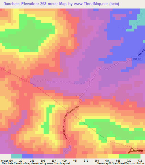 Ranchete,Dominican Republic Elevation Map