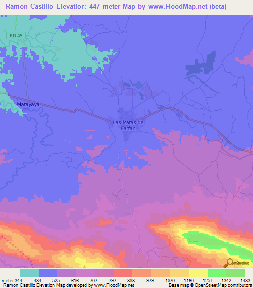 Ramon Castillo,Dominican Republic Elevation Map