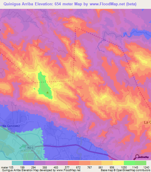 Quinigua Arriba,Dominican Republic Elevation Map