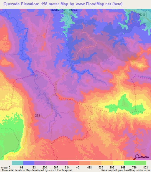 Quezada,Dominican Republic Elevation Map