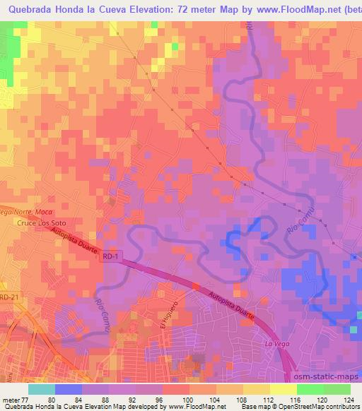 Quebrada Honda la Cueva,Dominican Republic Elevation Map