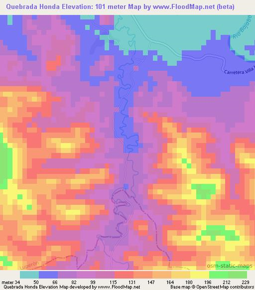 Quebrada Honda,Dominican Republic Elevation Map