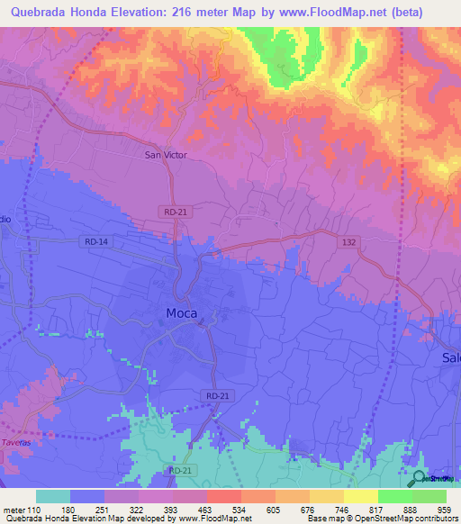 Quebrada Honda,Dominican Republic Elevation Map