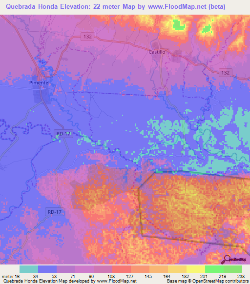 Quebrada Honda,Dominican Republic Elevation Map