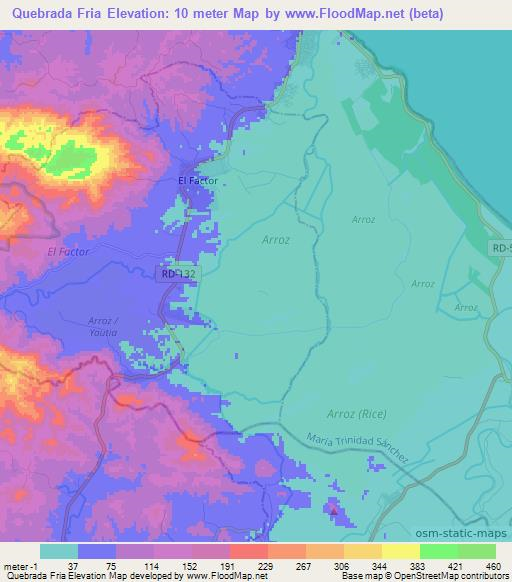 Quebrada Fria,Dominican Republic Elevation Map