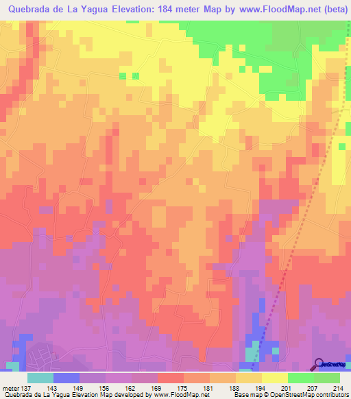 Quebrada de La Yagua,Dominican Republic Elevation Map