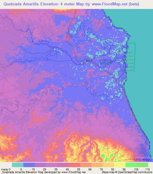 Quebrada Amarilla,Dominican Republic Elevation Map