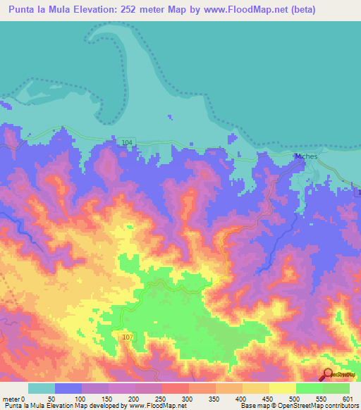 Punta la Mula,Dominican Republic Elevation Map