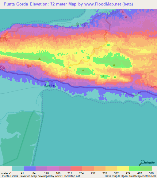 Punta Gorda,Dominican Republic Elevation Map