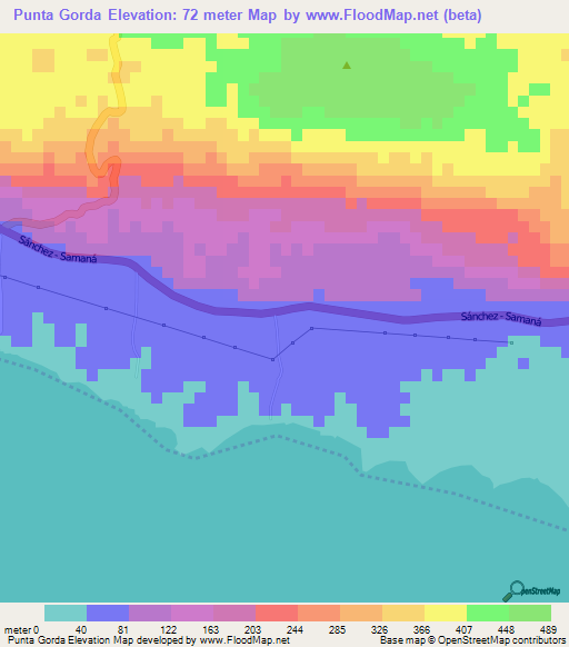 Punta Gorda,Dominican Republic Elevation Map