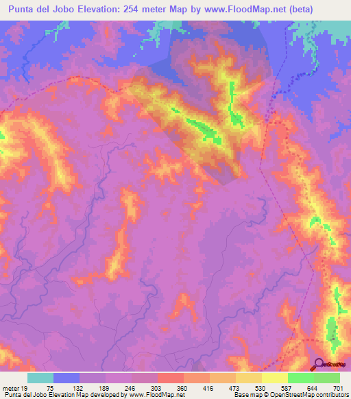 Punta del Jobo,Dominican Republic Elevation Map