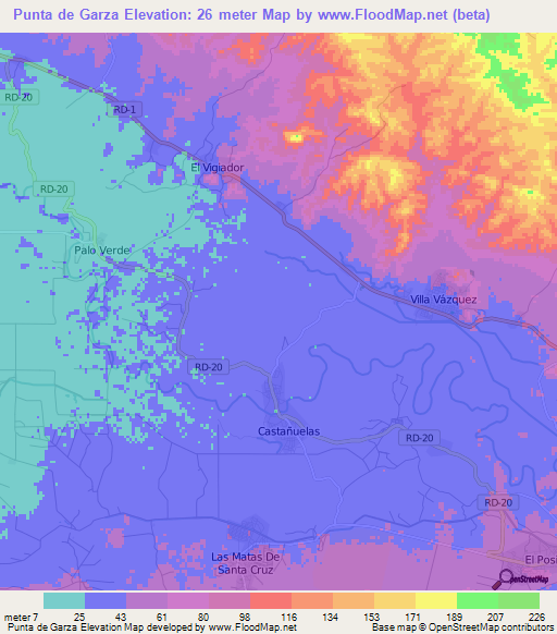 Punta de Garza,Dominican Republic Elevation Map