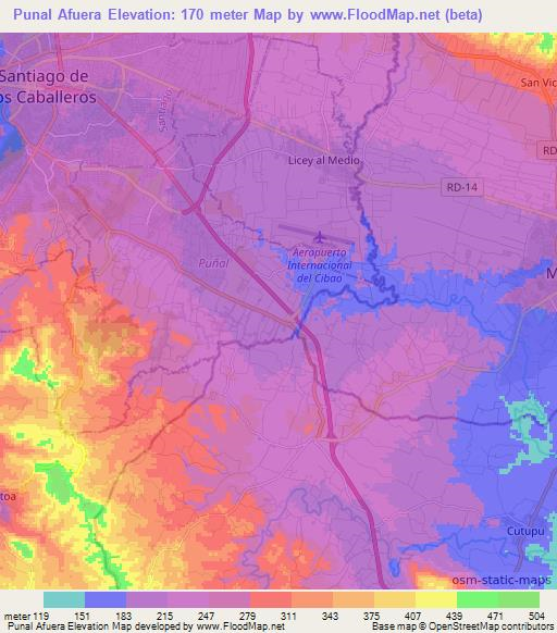 Punal Afuera,Dominican Republic Elevation Map