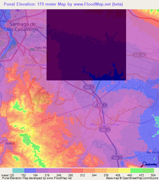 Punal,Dominican Republic Elevation Map
