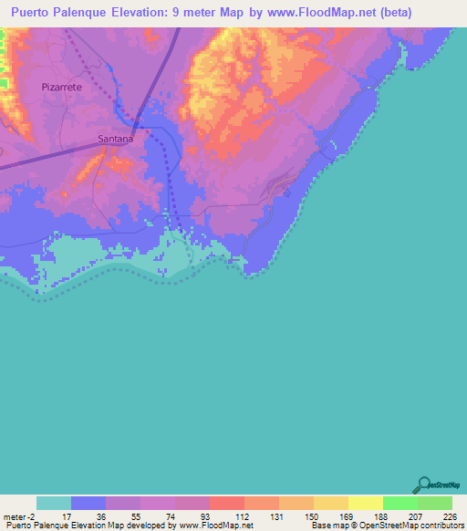 Puerto Palenque,Dominican Republic Elevation Map