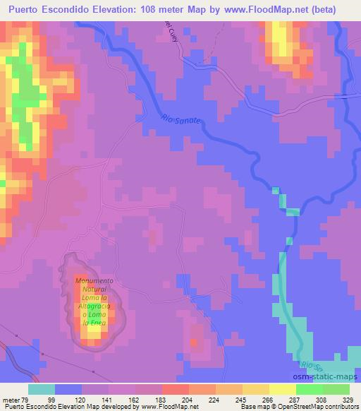 Puerto Escondido,Dominican Republic Elevation Map