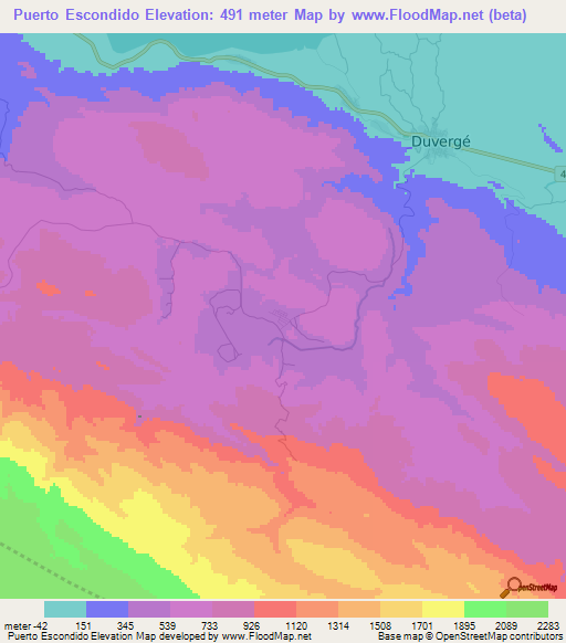 Puerto Escondido,Dominican Republic Elevation Map