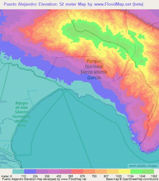 Puerto Alejandro,Dominican Republic Elevation Map