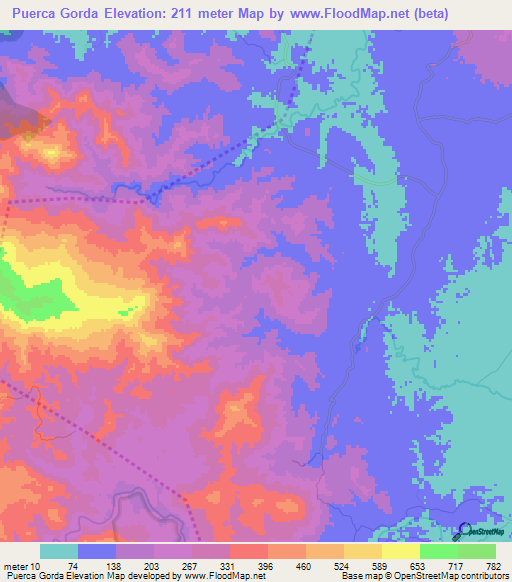 Puerca Gorda,Dominican Republic Elevation Map