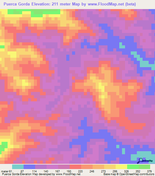 Puerca Gorda,Dominican Republic Elevation Map