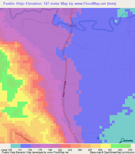 Pueblo Viejo,Dominican Republic Elevation Map