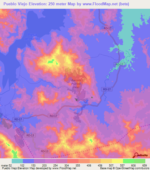 Pueblo Viejo,Dominican Republic Elevation Map