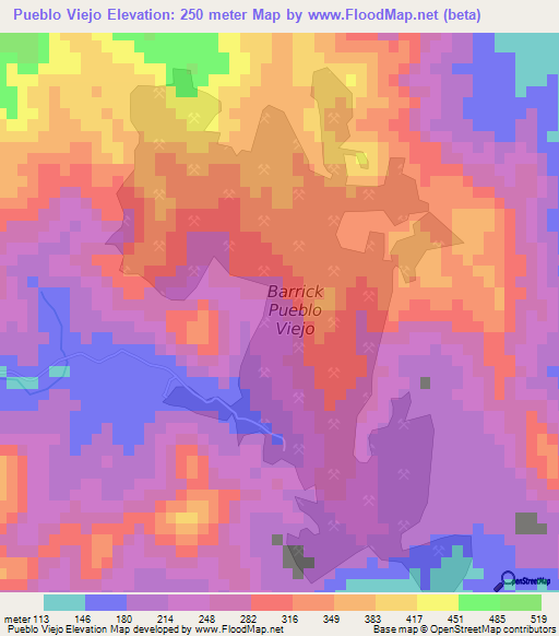 Pueblo Viejo,Dominican Republic Elevation Map