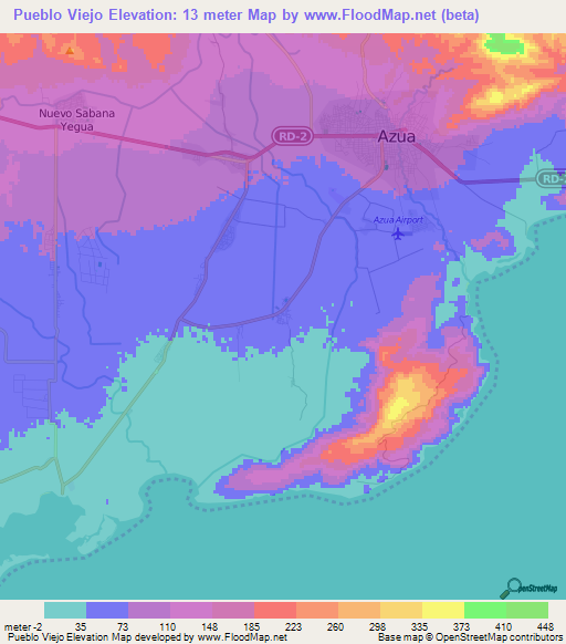 Pueblo Viejo,Dominican Republic Elevation Map