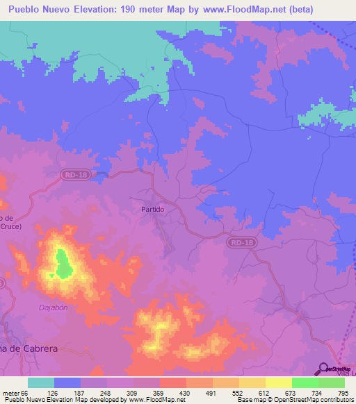 Pueblo Nuevo,Dominican Republic Elevation Map