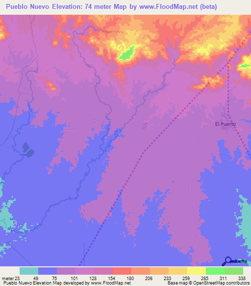 Pueblo Nuevo,Dominican Republic Elevation Map