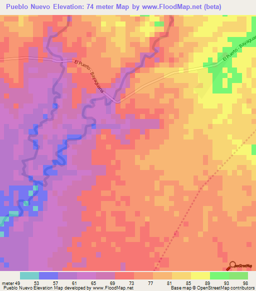 Pueblo Nuevo,Dominican Republic Elevation Map