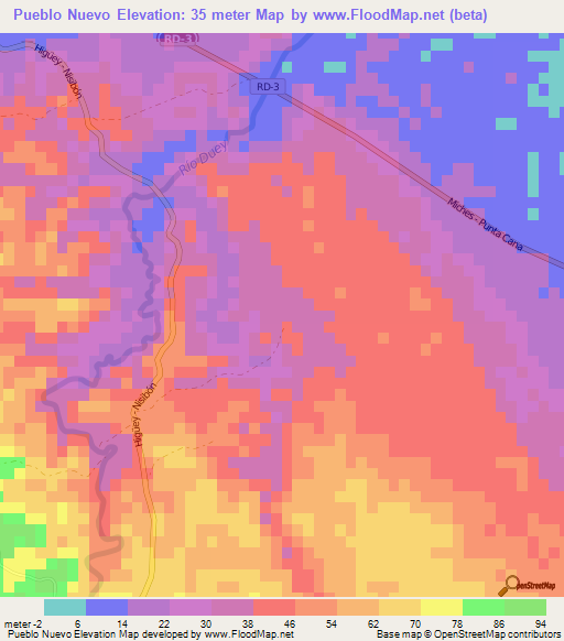 Pueblo Nuevo,Dominican Republic Elevation Map