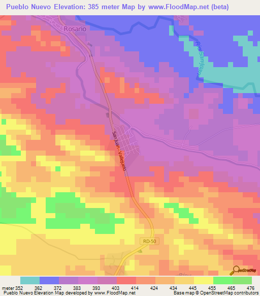 Pueblo Nuevo,Dominican Republic Elevation Map