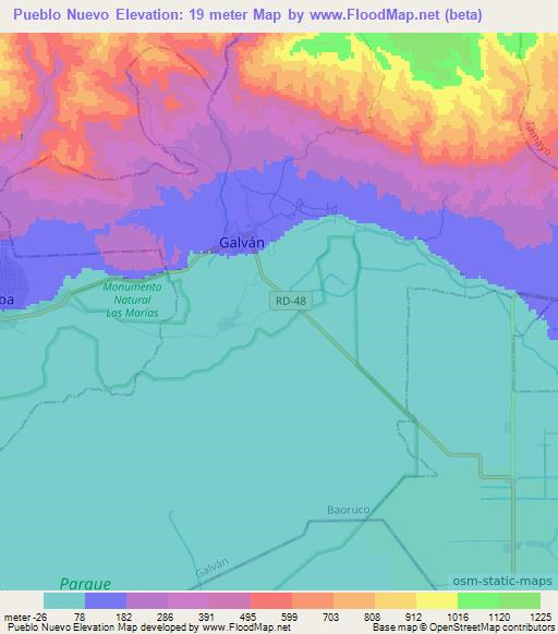 Pueblo Nuevo,Dominican Republic Elevation Map