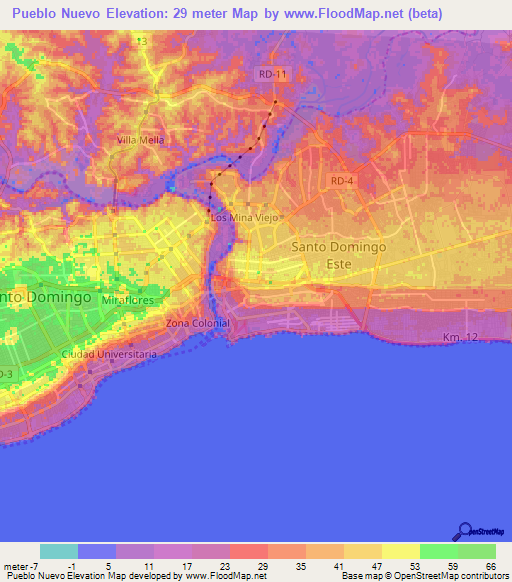 Pueblo Nuevo,Dominican Republic Elevation Map