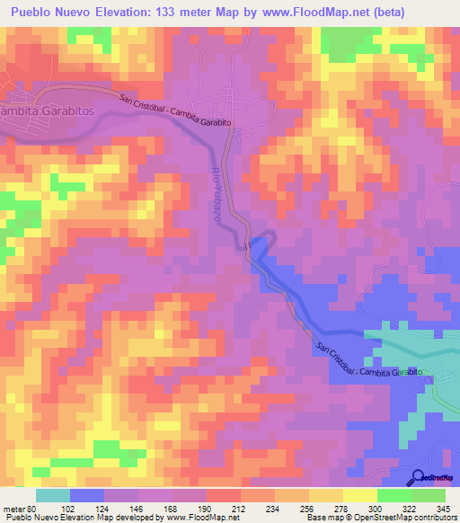 Pueblo Nuevo,Dominican Republic Elevation Map