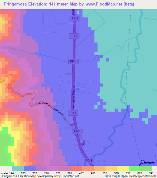 Pringamosa,Dominican Republic Elevation Map