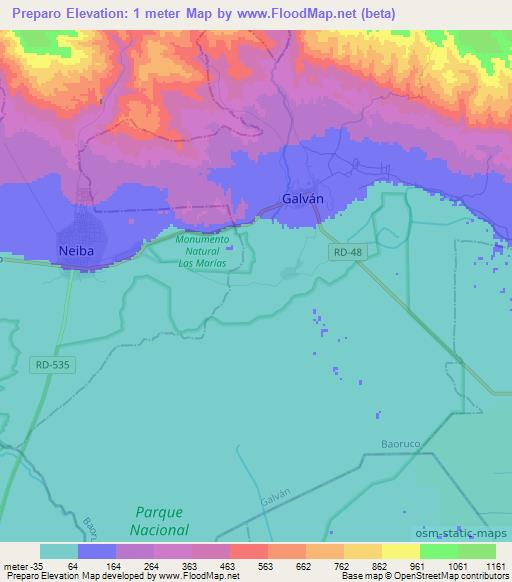 Preparo,Dominican Republic Elevation Map