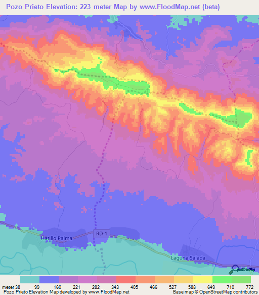 Pozo Prieto,Dominican Republic Elevation Map