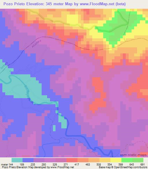 Pozo Prieto,Dominican Republic Elevation Map