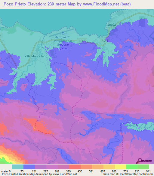 Pozo Prieto,Dominican Republic Elevation Map