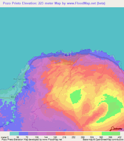 Pozo Prieto,Dominican Republic Elevation Map