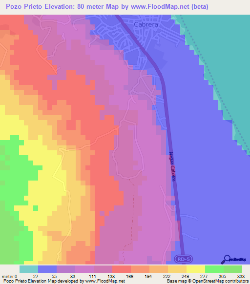 Pozo Prieto,Dominican Republic Elevation Map