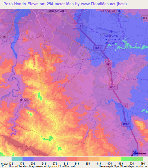 Pozo Hondo,Dominican Republic Elevation Map