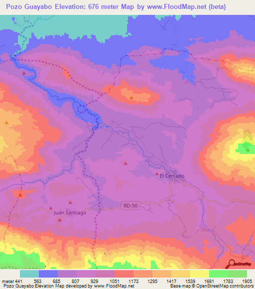 Pozo Guayabo,Dominican Republic Elevation Map