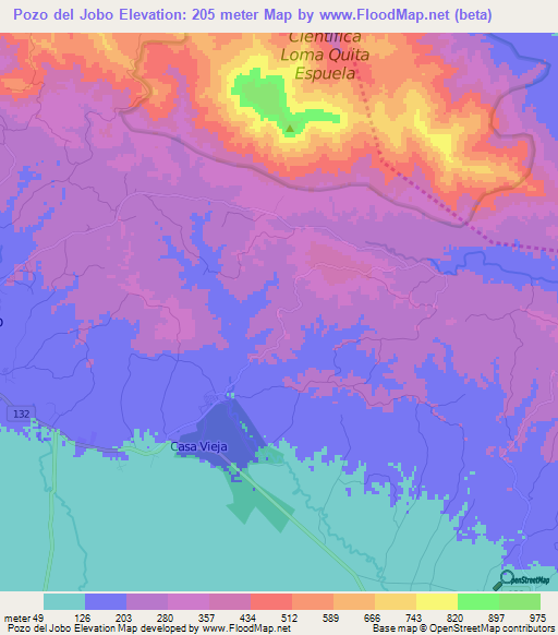 Pozo del Jobo,Dominican Republic Elevation Map