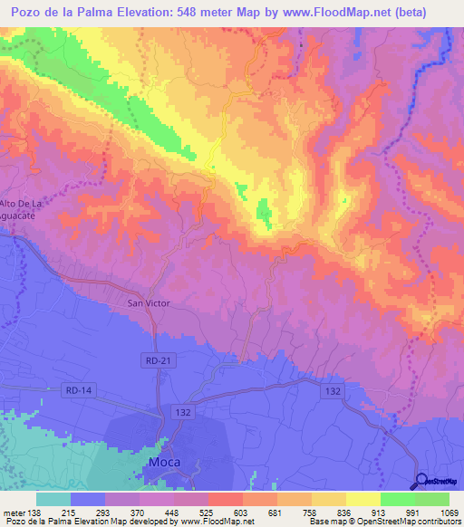 Pozo de la Palma,Dominican Republic Elevation Map